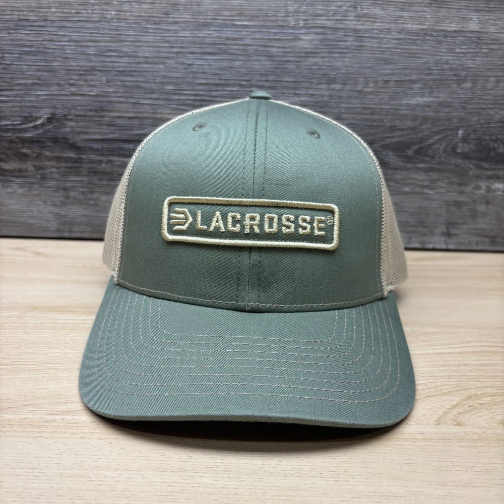 Lacrosse Footwear Hat Cap Snap Back Green Beige Trucker Logo Patch Hunting Boots